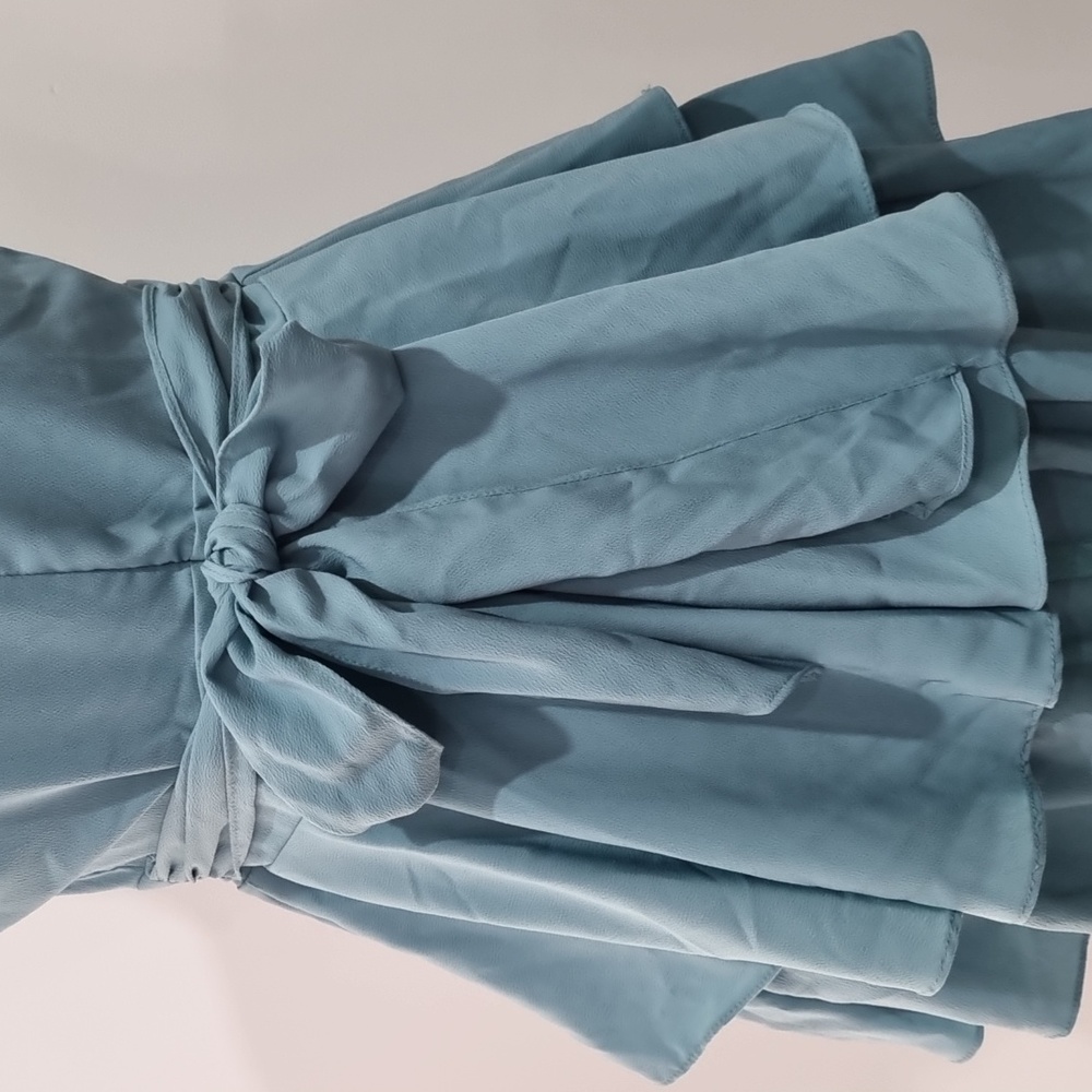 Ajoy, teal playsuit, layered ruffles, tie waist, high neck, back zip, size 12 - Picture 7 of 10